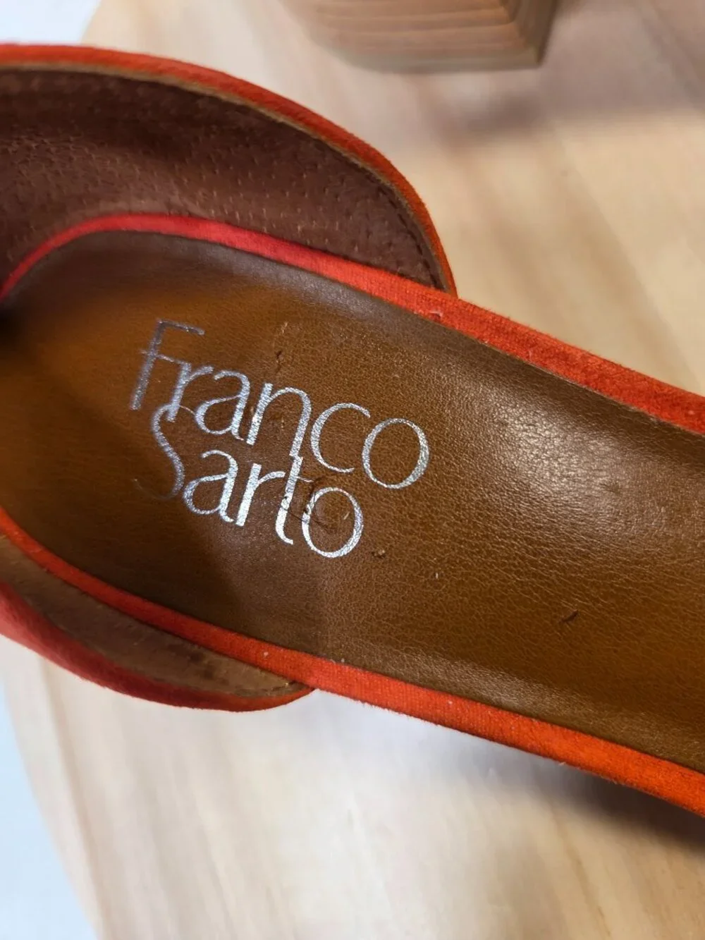FRANCO SARTO Merryl Ankle Strap Red/Orange Suede Sandals Women US 7.5M